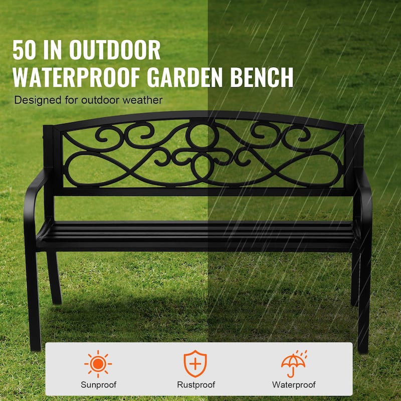 Black Metal PVC Garden Bench, 50 inches Floral Patio Seat with 550lb Capacity - 20.7” L x 50” W x 32.2” H