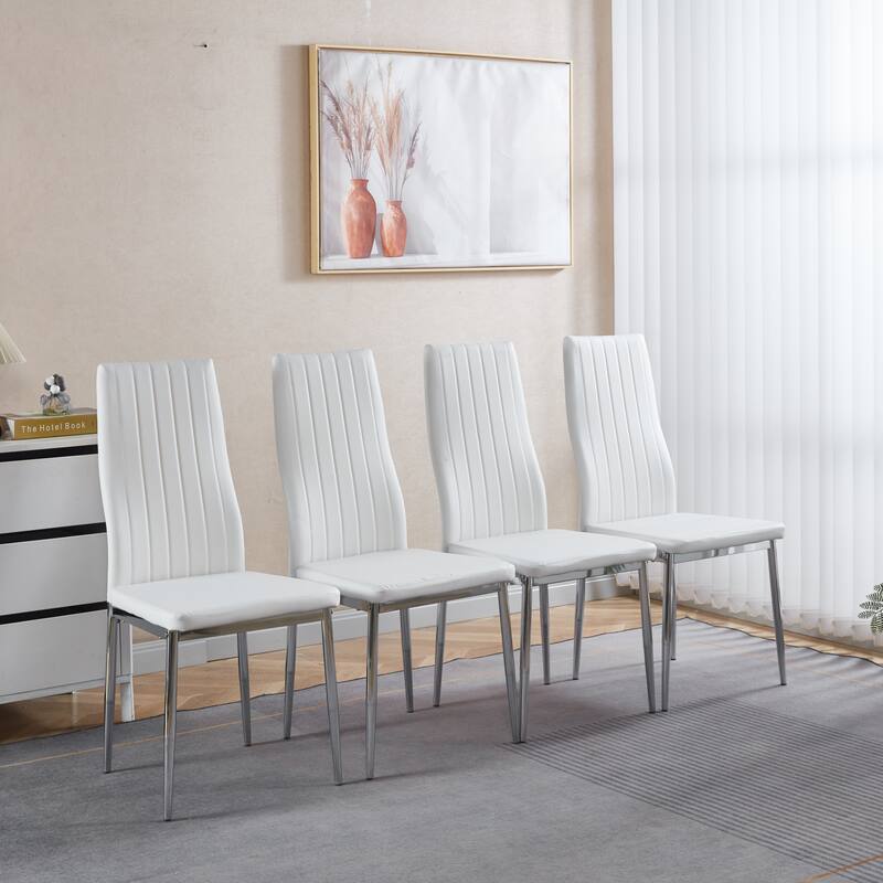 Modern Dining Chairs Set of 4 Metal Legs Contemporary Kitchen Furniture - White