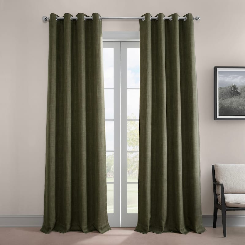 Exclusive Fabrics Faux Linen Grommet Room Darkening Curtain (1 Panel) - 50 X 84 - Khaki Green