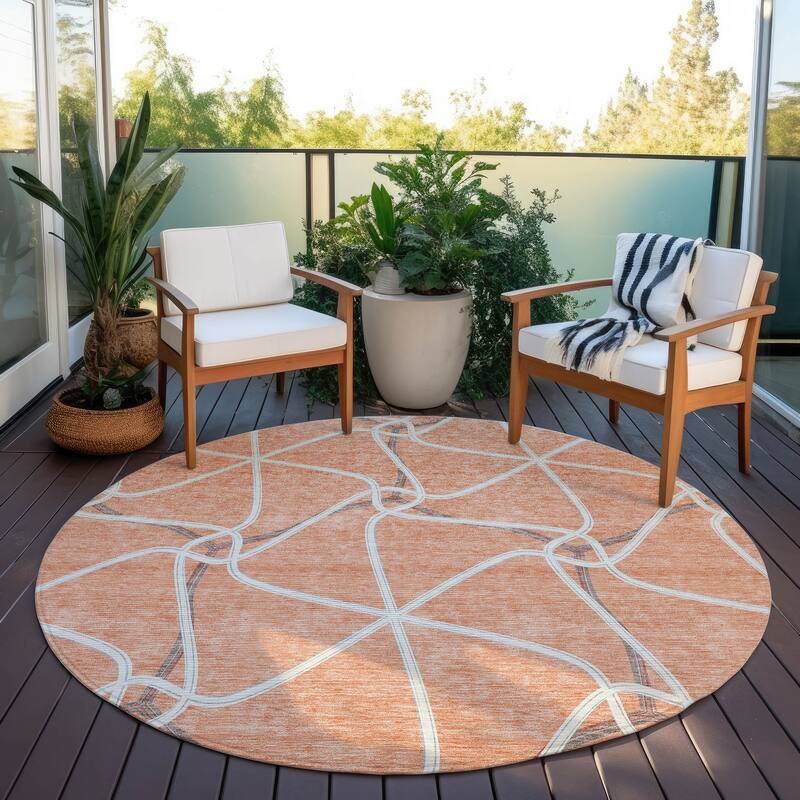 Machine Washable Indoor/ Outdoor Contemporary Links Chantille Rug - Salmon - 8' x 8'