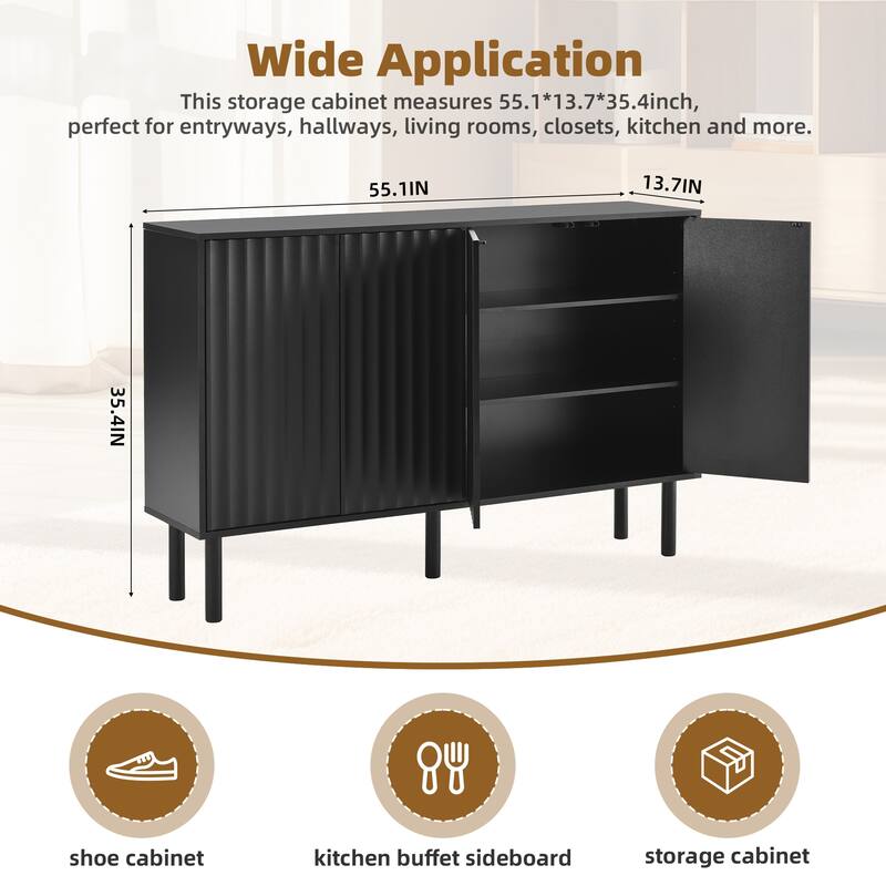Shoe Cabinet for Entryway with 5 Solid Wood Legs, Large Push-to-Open 4-Door Storage Cabinet with Adjustable Shelves