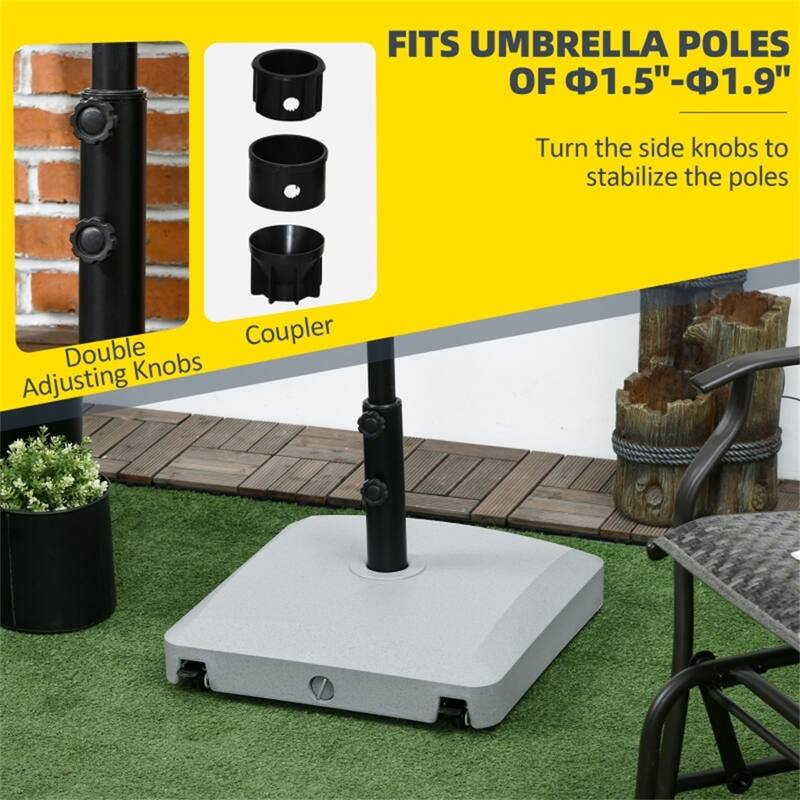 Gray Outdoor Umbrella Base with Wheels and Adjustable Knobs Heavy Duty PE and Steel Patio Parasol Stand
