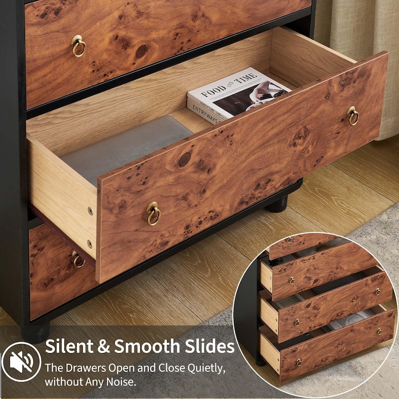 5/6/7 Drawer Dresser for Bedroom, Wood Chest with Curved Profile and Vintage Circle Handles
