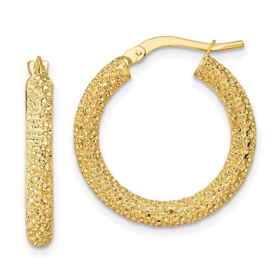 Curata 14k Yellow Gold Sparkle Cut Hoop Earrings - 23.6x22.4mm