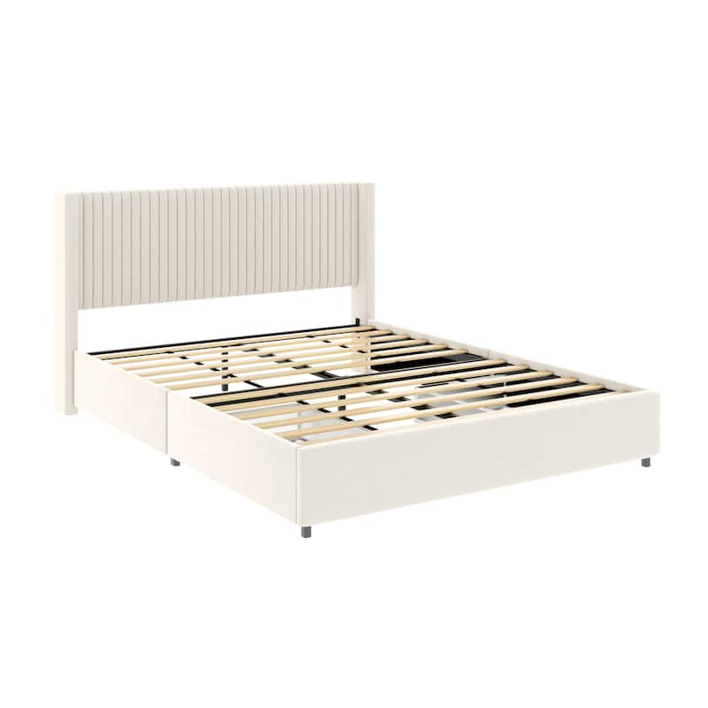 Roseville Queen Sized Upholstered Platform Bed with Drawers Christopher Knight Home