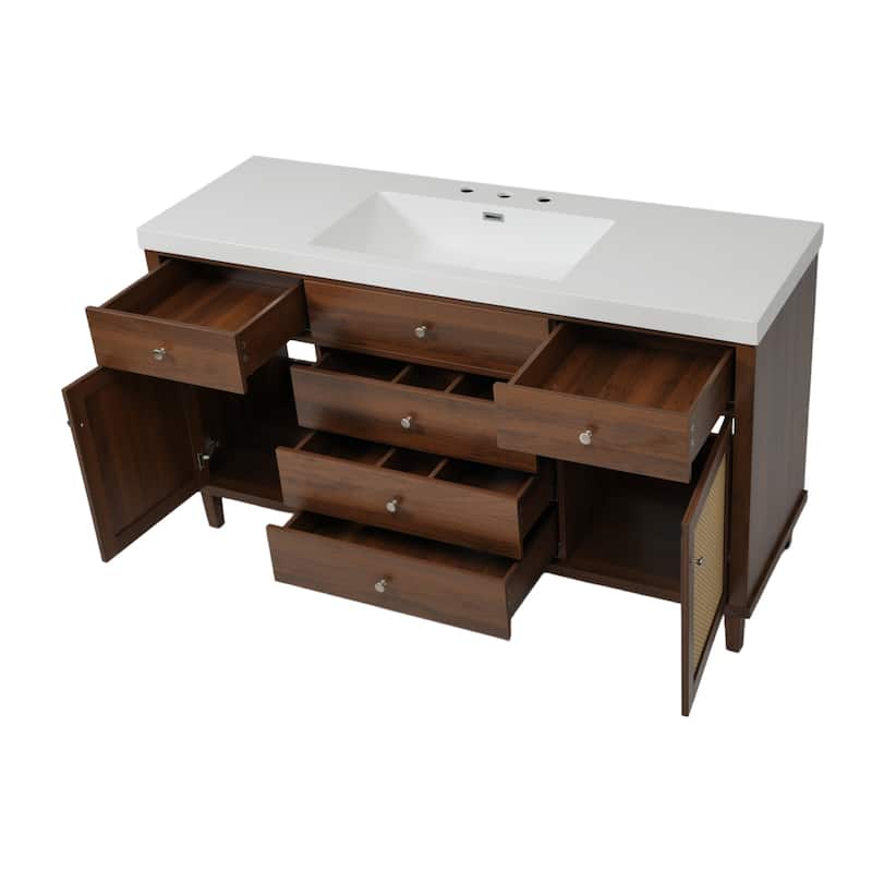 Christopher Knight Home - Emery 60" Bathroom Vanity with SMC Sink, Natural Finish for Modern Large Storage Cabinet