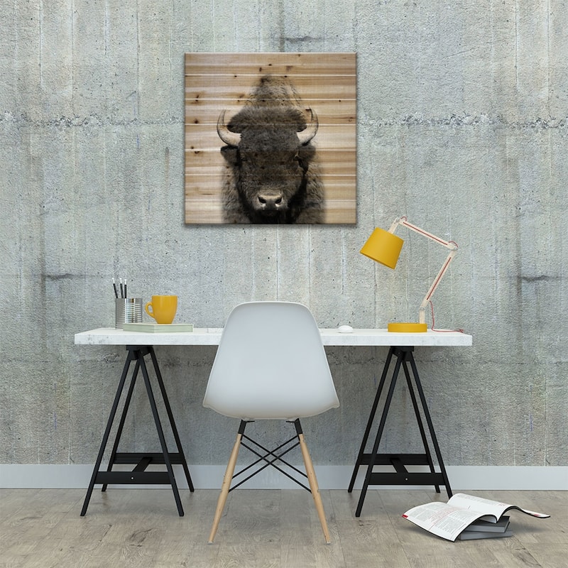 Buffalo In Black & White Print On Wood by Gal Design - Multi-Color