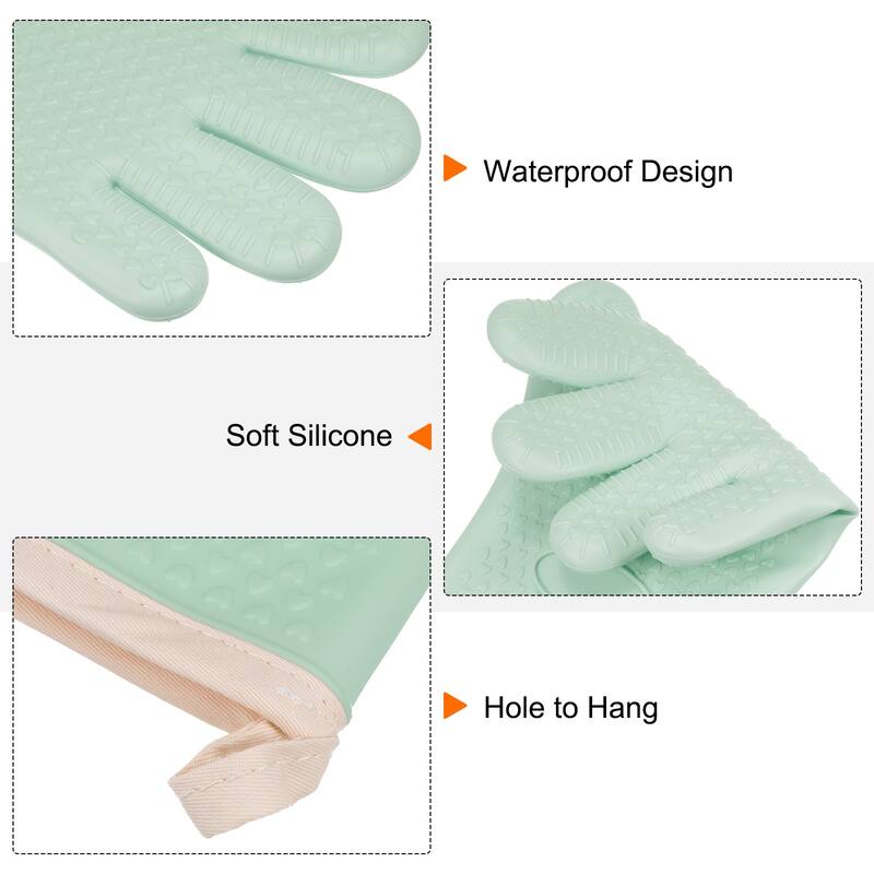 2pcs Silicone Oven Mitts Heat Resistant Rubber Oven Gloves
