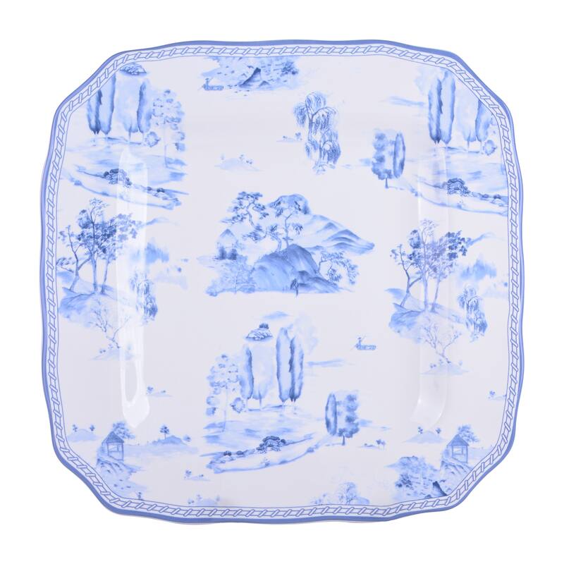Scenic Toile Blue Porcelain 12 Pc Dinnerware Set