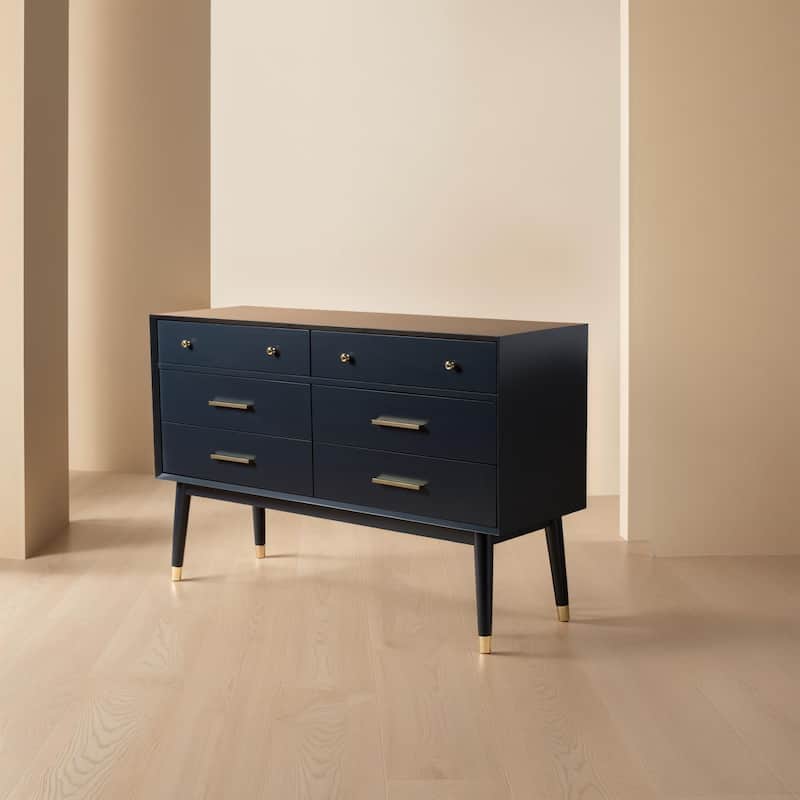 SAFAVIEH Couture Zack 6-Drawer Wood Dresser - Navy/Brass