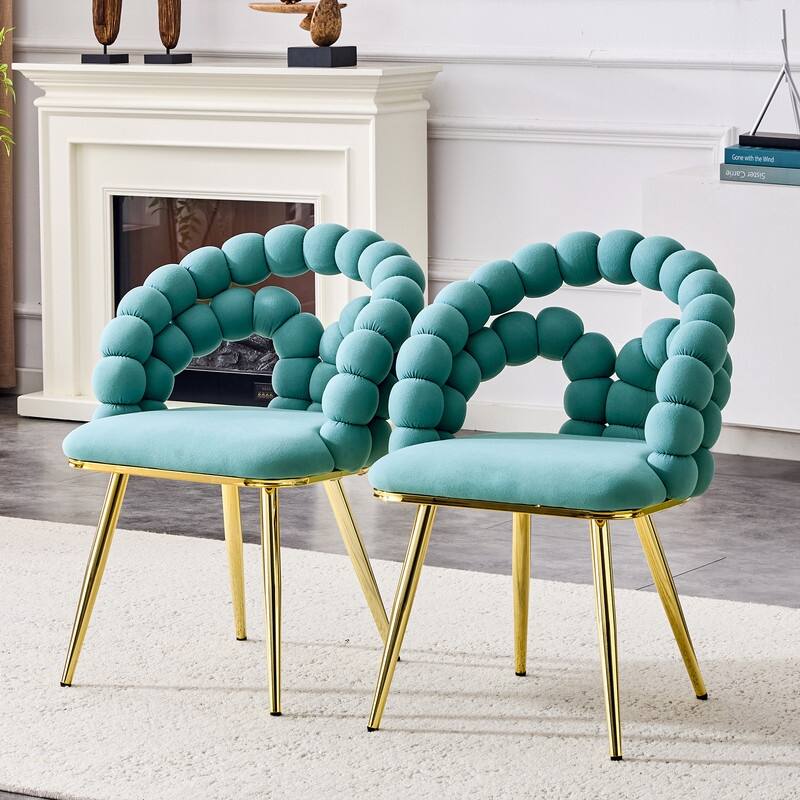 Luxe Gold-Leg Velvet Dining Chair - Modern Bubble Bead Accent Chair for Kitchen & Dining Room