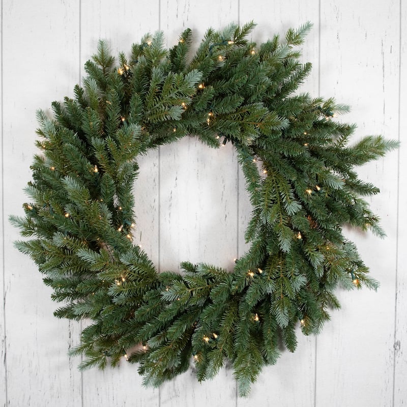 Pre-Lit Blue Spruce Artificial Christmas Wreath 24-Inch Clear Lights - 24"