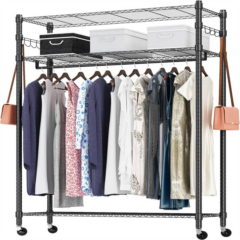 Rolling Garment Rack with Adjustable Wire Shelf - 17.6"D x 46.8"W x 74.1"H
