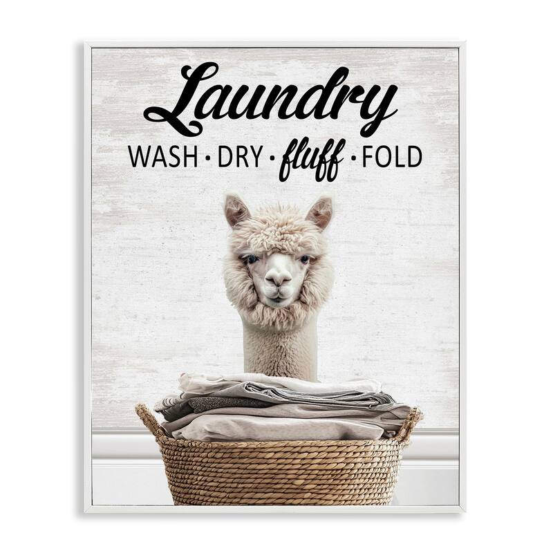 Stupell Wash Dry Fluff Laundry Framed Giclee Art Design By Lettered and Lined - 16 x 20 - White