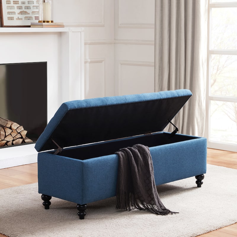 Button-Tufted Storage Bench Ottoman with Solid Wood Legs for Bedroom 50"W x 17.5"D x 18"H