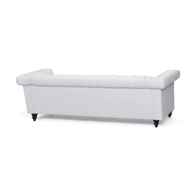 Chis Sofa, Deep Chesterfield Tufted White Faux Leather, 83 Inch
