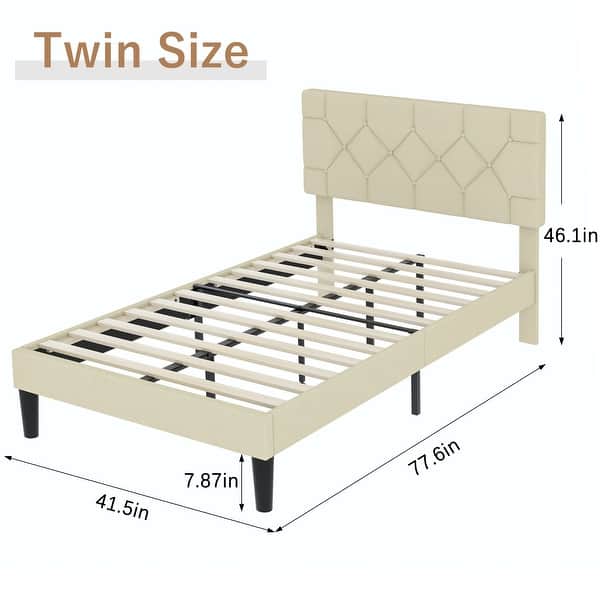 2 Pcs Twin Bed Frames with Adjustable Headboard, Modern Linen Upholstered Platform Bed w/Button Tufted Headboard