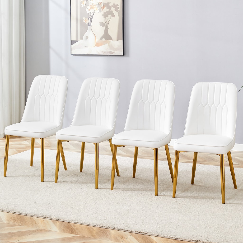 4 Modern Dining Chairs, Sleek Pu Leather Backrest With Metal Legs