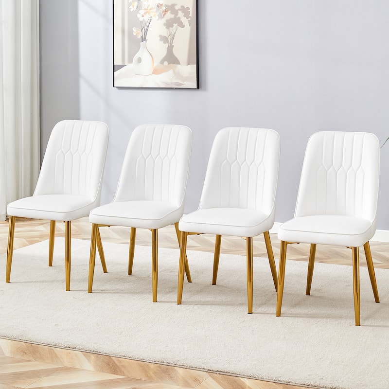 4 modern dining chairs, sleek PU leather backrest, and gold metal legs bring a comfortable home experience to the kitchen - White+Gold