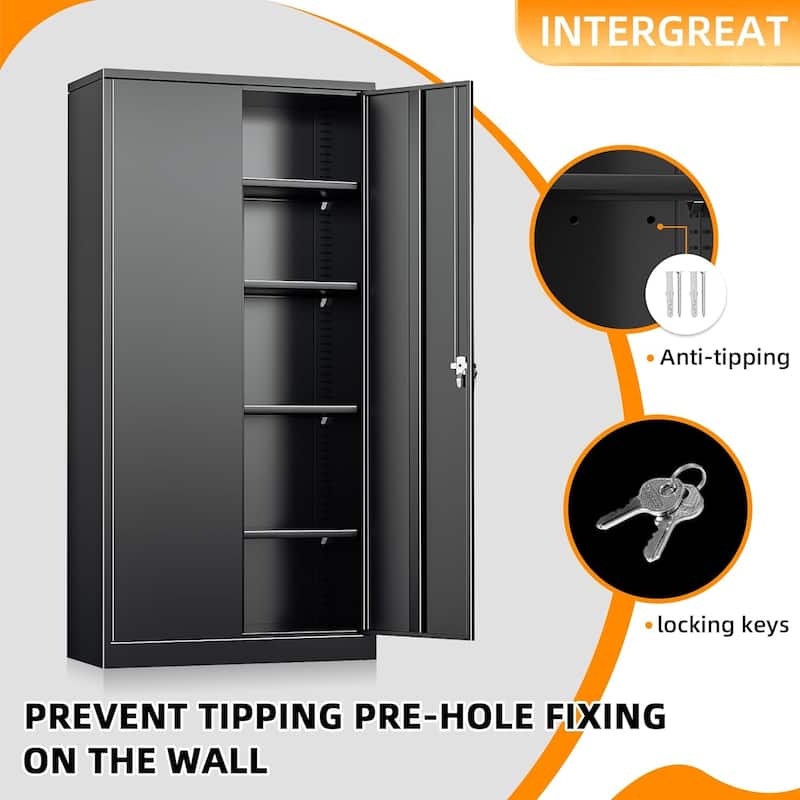 72'' Tall Metal Lockable Wardrobe Armoire Storage Cabinet Locker with Hanging Rod for Garage, Gym, Home Office