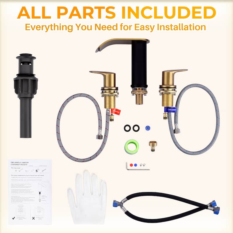 WOWOW 8 in.Double Handle Waterfall Bathroom Faucet with Pop-up Drain