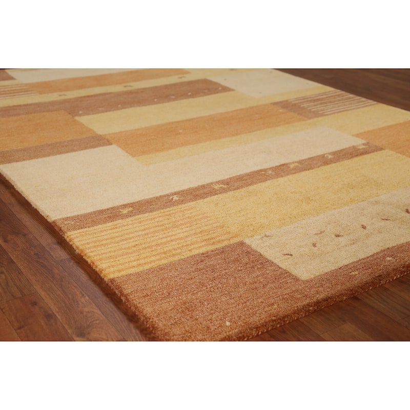 Tribal Geometric Gabbeh Indian Area Rug Modern Handmade Wool Carpet - 5'3" x 7'7" - 5'3" x 7'7" - Gold