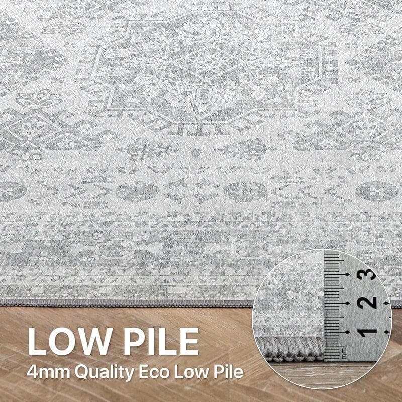 Mcow Floral Faded Low Pile Machine Washable Non-Slip Area Rug