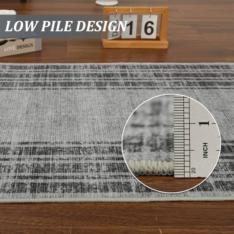 Washable Area Rugs for Living Room, Soft Modern Bordered Rug Non Slip Low Profile Carpets for Bedroom Dining Room