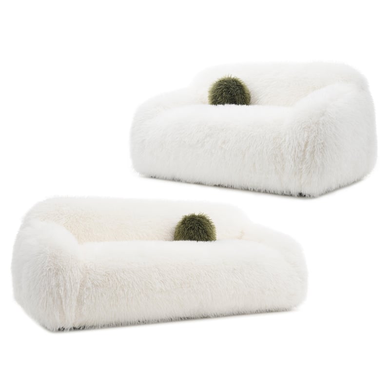 Furniture of America Cynra Modern 2-Piece Faux Fur Sofa Set with Ball Pillows