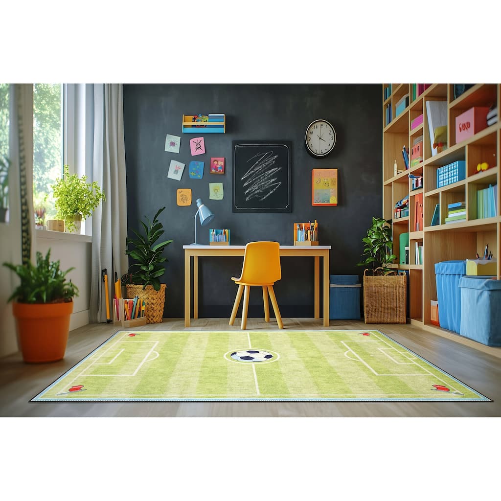 Dynamic Rugs Kidz Light Green/Multi Polyester Children's Area Rug