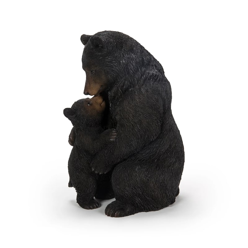 Cuddling Mother and Baby Bear Outdoor Garden Statue - 11.75" - Black