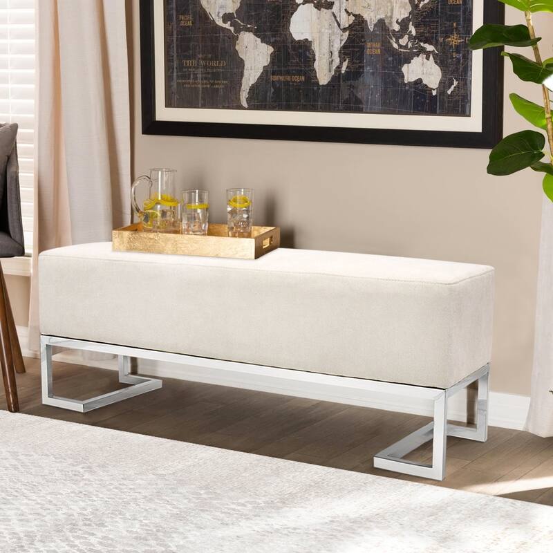 Pasargad Home Luxe Upholstered Stainless Steel Bench - W48"xD16.5"xH17.6"