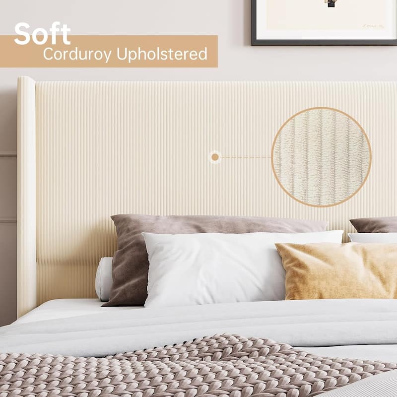 IDEALHOUSE Corduroy, Platform Bed with 51"Tall Vertical Headboard