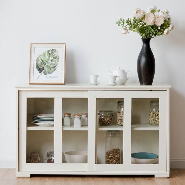 Shop Costway Storage Cabinet Sideboard Buffet Cupboard Glass Sliding Door On Sale Overstock 25719721