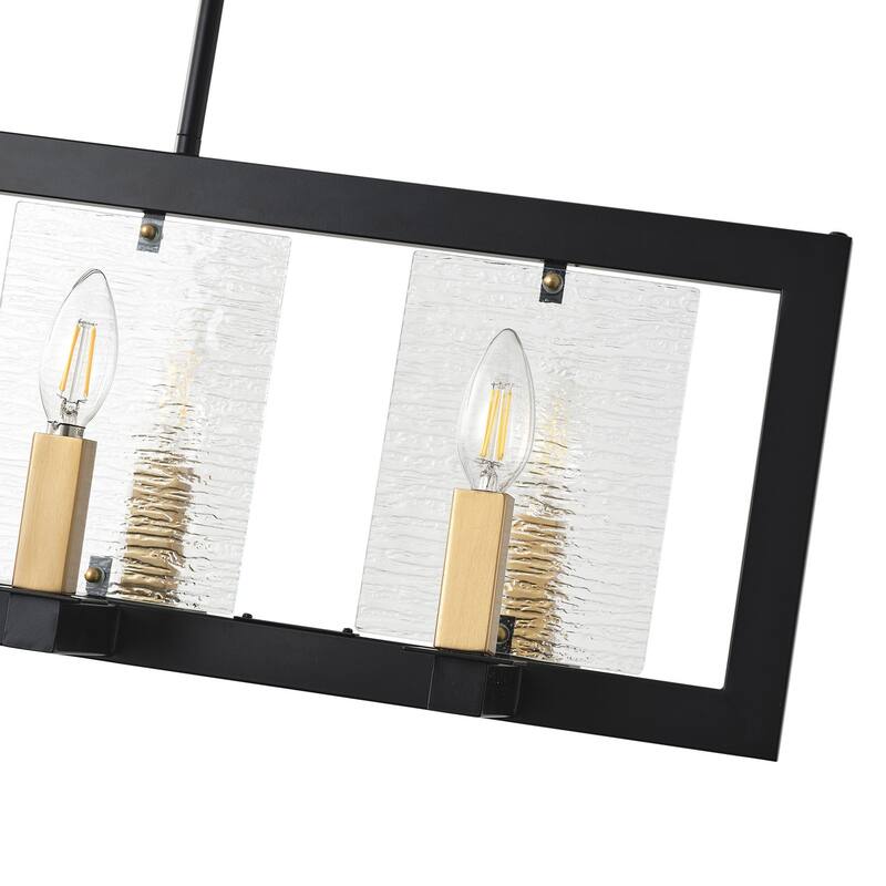 8-Lights Black Finish Dimmable Glass Farmhouse Kitchen Island Lights - 34.6"D×11.8"W×81.8"H (Adjustable)