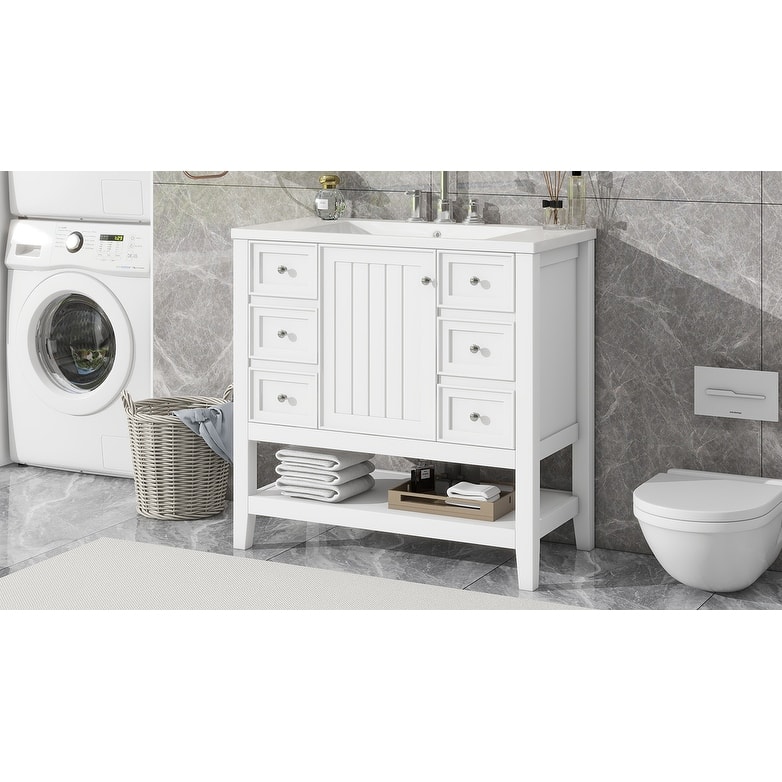 36" Bathroom Vanity with Sink Combo, One Cabinet and Three Drawers, Solid Wood and MDF Board