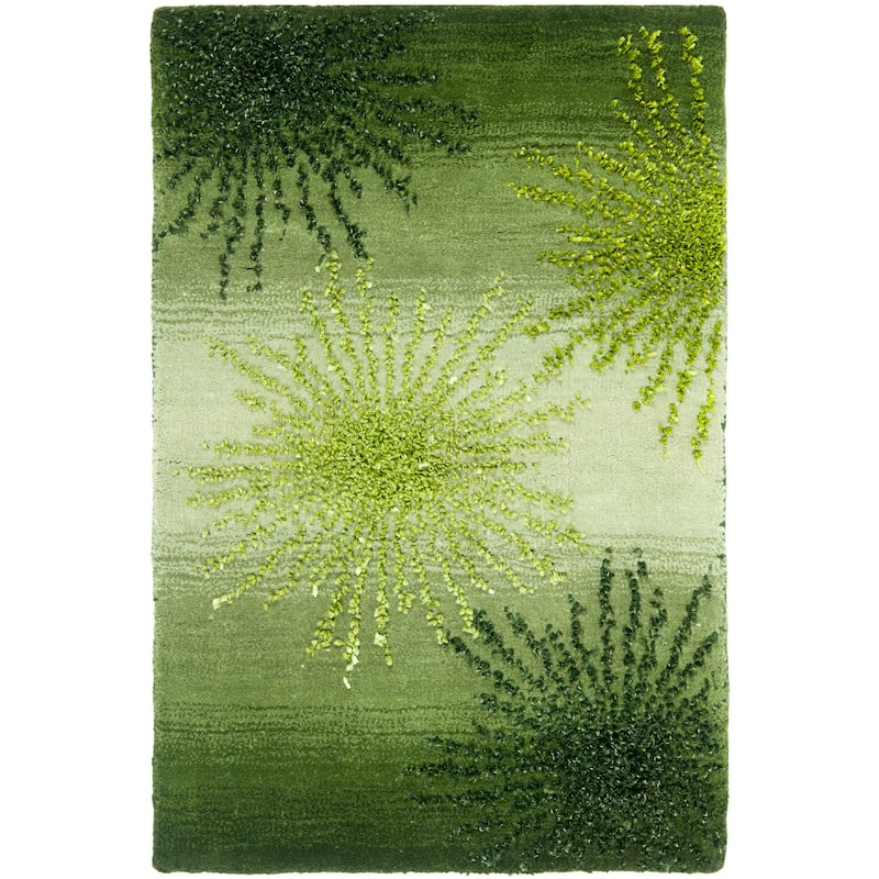 SAFAVIEH Handmade Soho Miyase Burst New Zealand Wool Rug - 2'6" x 4' - Green/Multi