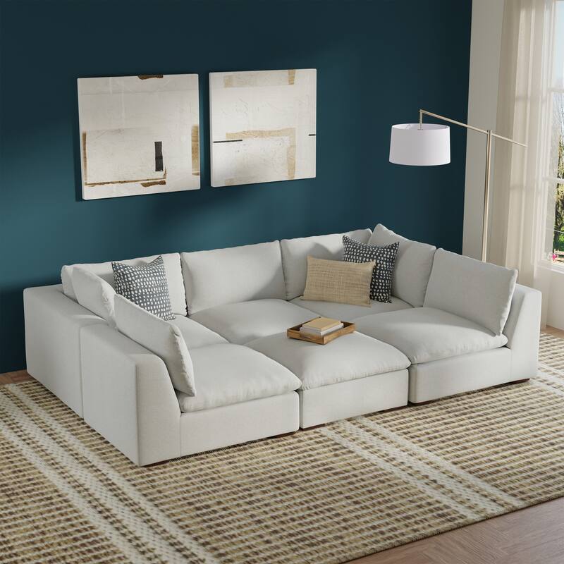 WYNDENHALL Marlee Pit Sectional Modular Sofa in Velvety Chenille Performance Fabric - Cloud Grey