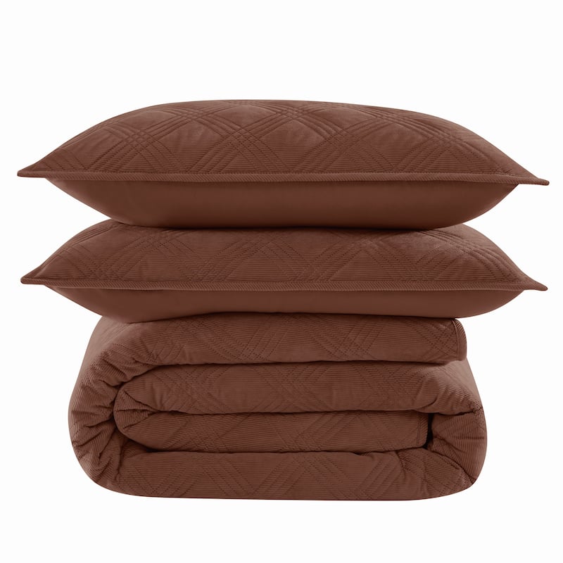 Brooklyn Loom Corduroy Pinsonic 3 Piece Quilt Set - Full - Queen - Brown