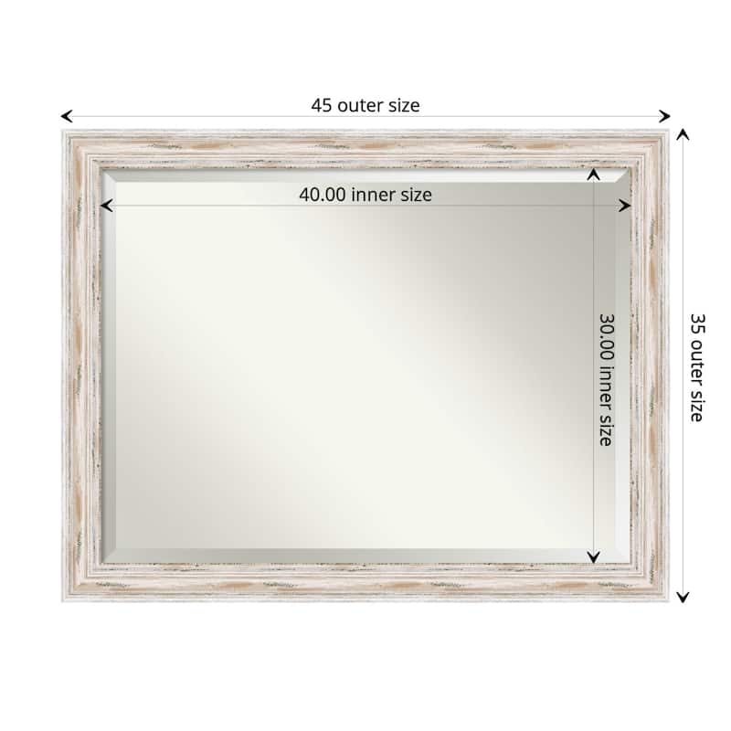 Beveled Wood Wall Mirror - Alexandria White Wash Frame - Outer Size: 45 x 35 in - Outer Size: 45 x 35 in