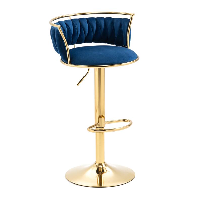 4 Set Velvet Adjustable Swivel Bar Stools With Backs