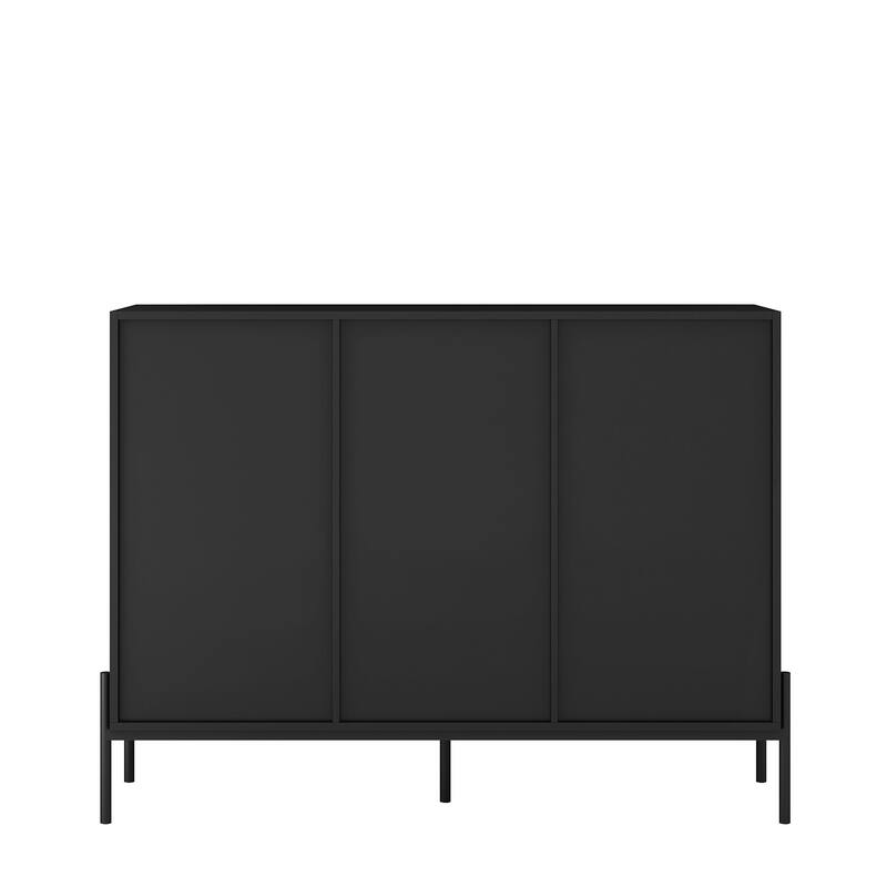 Fluted Sideboard Cabinet with LED Lights, 2 Doors & 3 Drawers, Black Buffet/Sideboard - 3 Doors + 3 Drawers