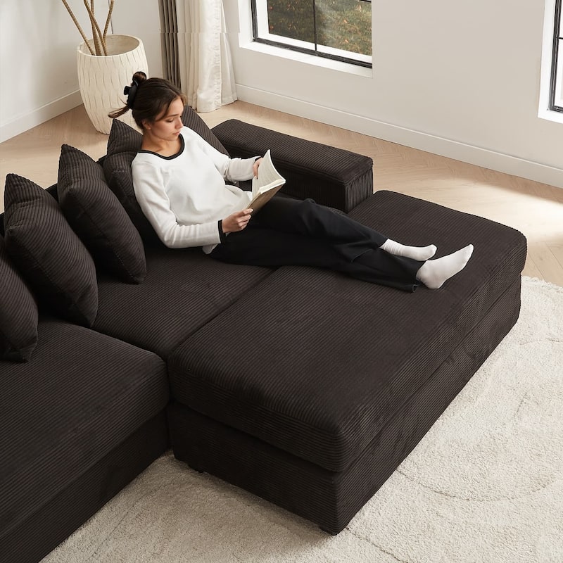 104'' L-Shaped Corduroy Sectional Sofa Couches with Chaise, 8 Pillows