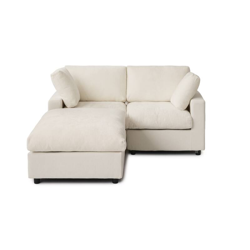 Modern Loveseat Couch with Ottoman Chenille Modular Sectional Sofa Removable Cover, Spring Cushions, Solid Wood Frame
