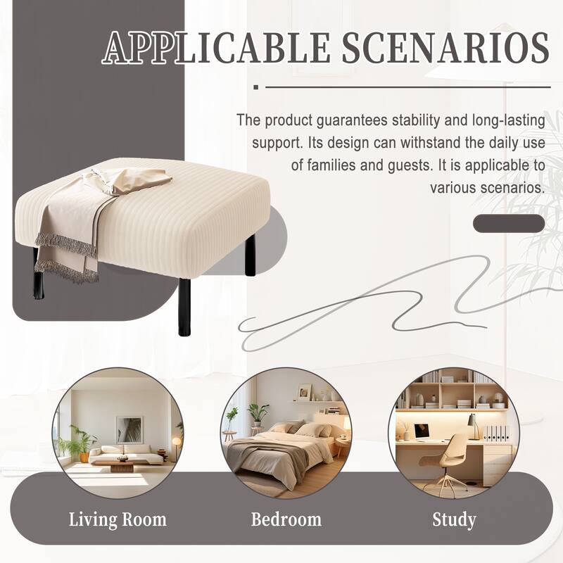 HOMEFUN Corduroy Upholstered Mid-century Modern Square Wood Frame Ottoman with Soft Padded Seat