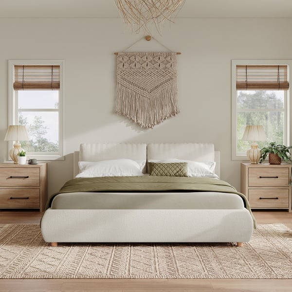 Christopher Knight Home - Charlotte King Size Upholstered Boucle Platform Bed with Removable Pillow Headboard