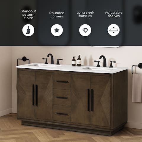 OVE Hale Aged Oak Bathroom Vanity with Engineered Marble Top