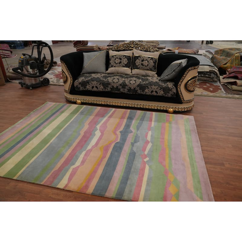 Hand-knotted Tribal Wool Multi-Colored Stripe Oriental Area Rug - 8' 11'' X 6' 2''