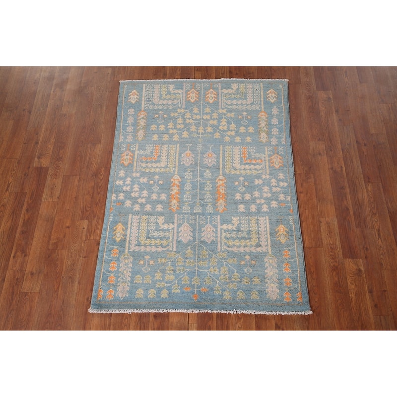 Light Blue Kazak Accent Rug Hand-Knotted Wool Carpet - 3'1" x 4'4"