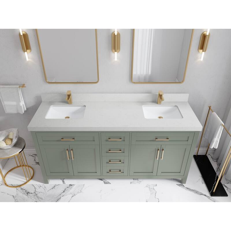 Willow Collections 72 in. W x 22 in. D Cambridge Double Sink Bathroom Vanity with Countertop - 2”Carrara Quartz - Evergreen